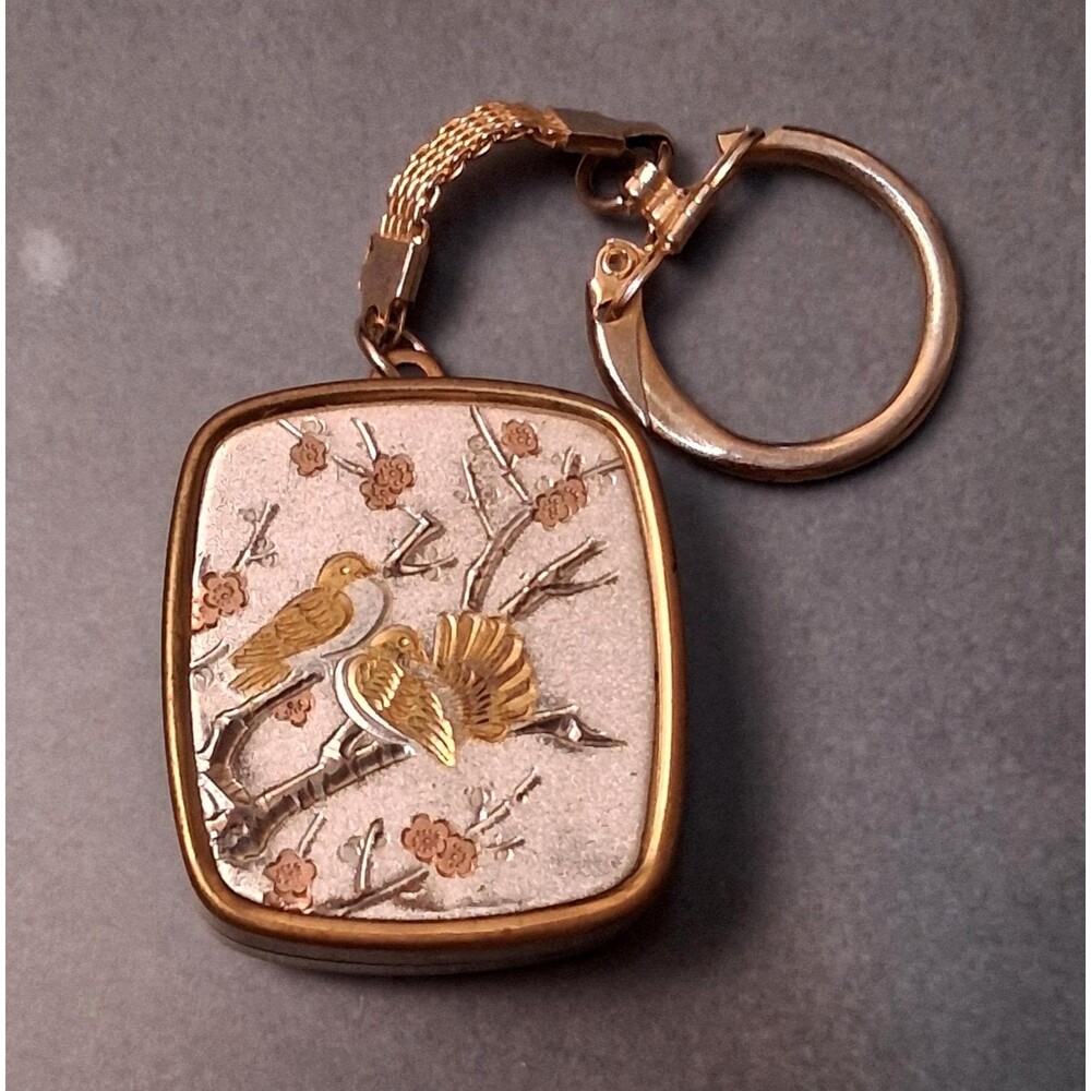 Vintage Sankyo Musical Keychain Damascene Birds Wind Up